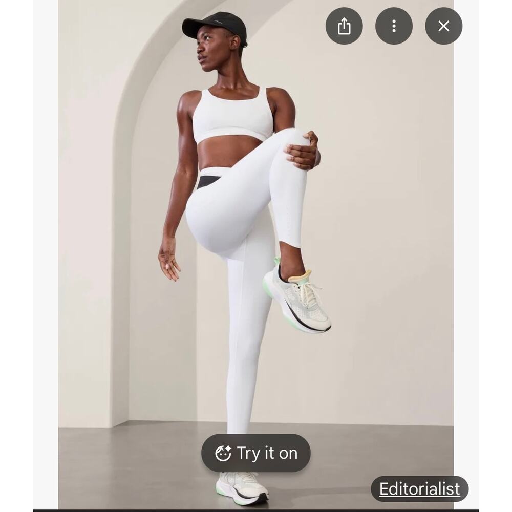Athleta White Pace Setter 7/8 Leggings –Medium-Power Move Fabric Sporty Chic NWT